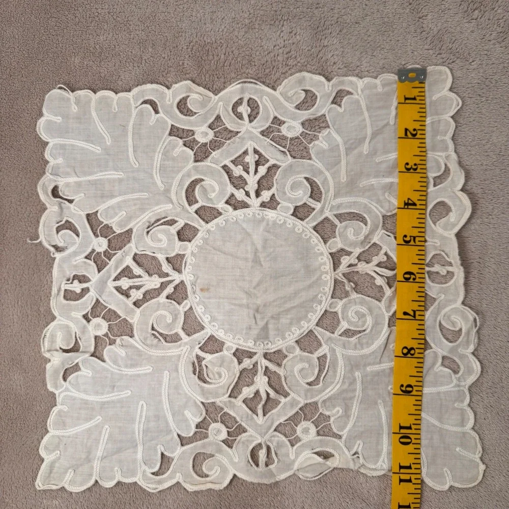 Vintage Victorian Shabby Chic Battenberg Lace Doily Cottagecore Boho Cream 12x11